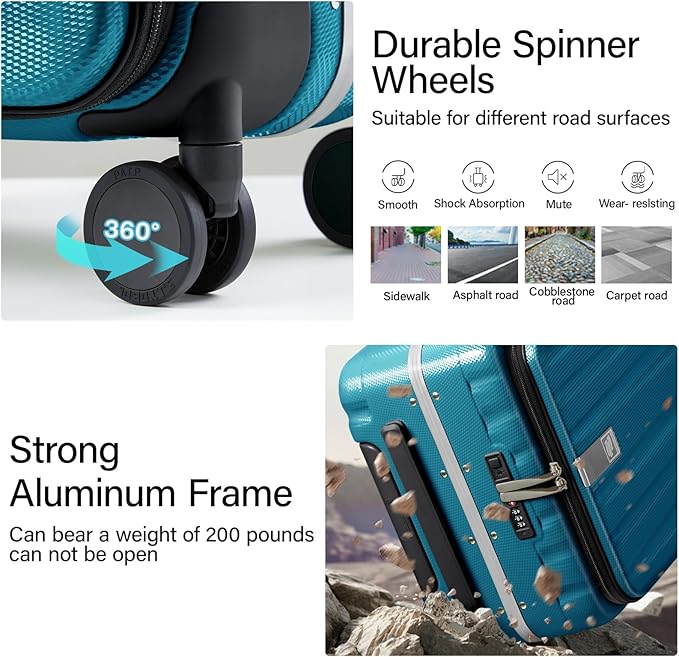 Hanke 20 Inch Carry On Luggage with Wheels PC Hard Shell Suitcase Top Opening Aluminum Frame Tsa Luggage Suitcases for Travel Woman Men Christmas Gifts for Birthday，Caribbean Blue.