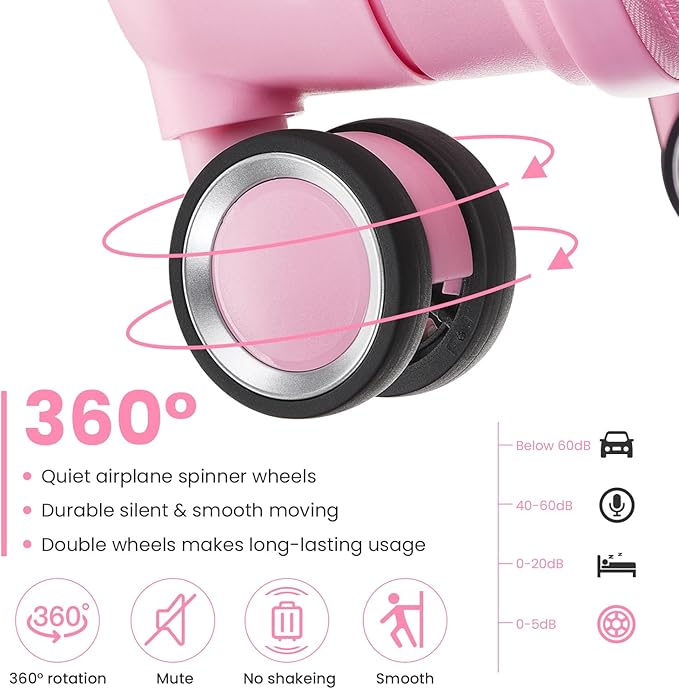 Campfun Luggage 4 Piece Sets, Expandable Carry On Luggage Set Hardshell PP, Suitcase Set with Double Spinner Wheels, Checked Durable Lightweight with TSA Lock, 14in 20in 24in 28in-Pink(B)