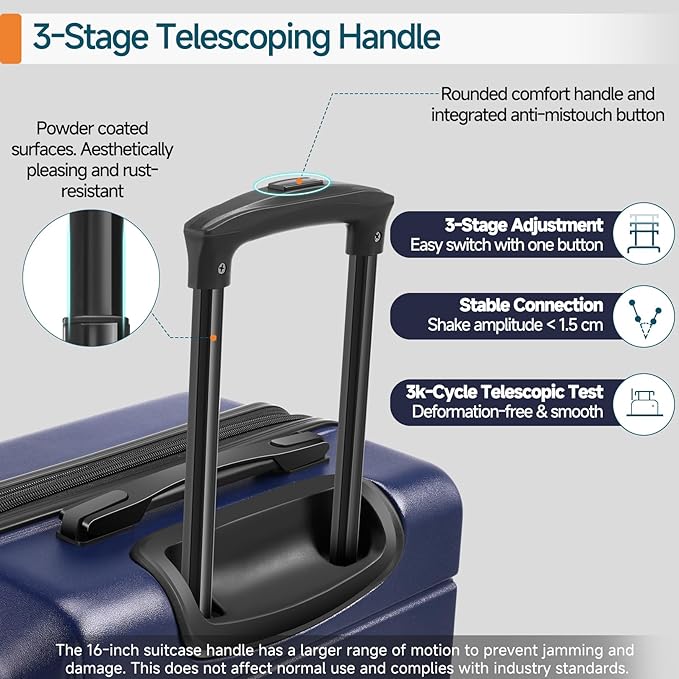 Hoteel Luggage Sets 3 Piece, ABS+PC Hard Shell Expandable Suitcases with Wheels, TSA Aproved Lock and Carry on Bags, Travel Suit Case Set for Men and Women, (3-Piece, Blue)