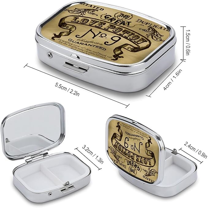 Metal 2 Compartment Pill Organizer Travel Friendly Portable Compact Pill Box Cute Pill Case to Hold Vitamins,Fish Oil,Supplements,Meds,Tablet for Purse,Pocket. (No)