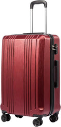 Coolife Luggage Suitcase PC+ABS with TSA Lock Spinner Carry on Hardshell Lightweight 20in 24in 28in (wine red, M(24IN))