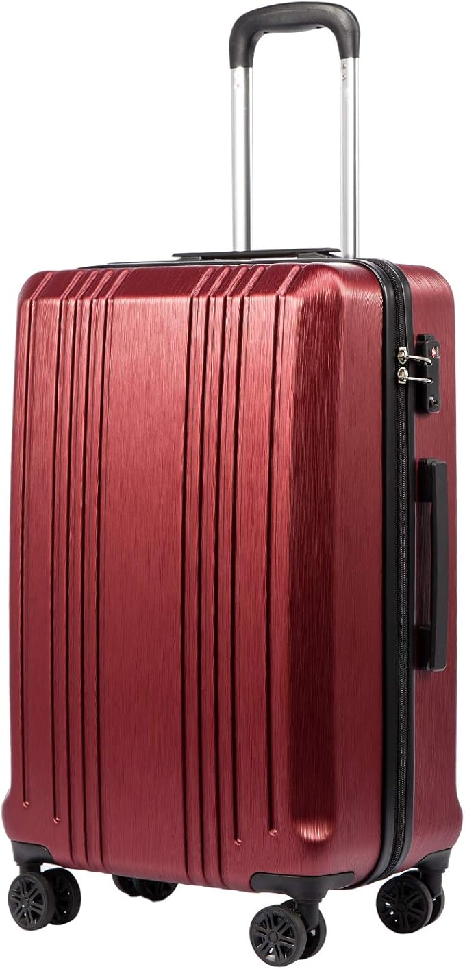 Coolife Luggage Suitcase PC+ABS with TSA Lock Spinner Carry on Hardshell Lightweight 20in 24in 28in (wine red, M(24IN))