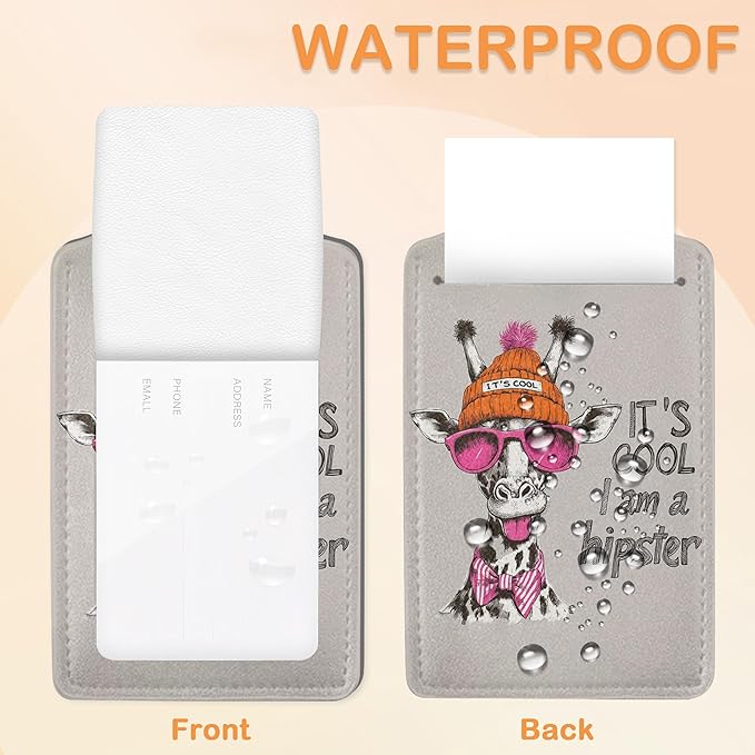 Funny Hipster Giraffe 3 Pack PU Leahter Luggage Tag with Stainless Steel Loop, Cool Cartoon Giraffe Travel Suitcase Labels with Privacy Cover ID Label Quickly Spot for Bags
