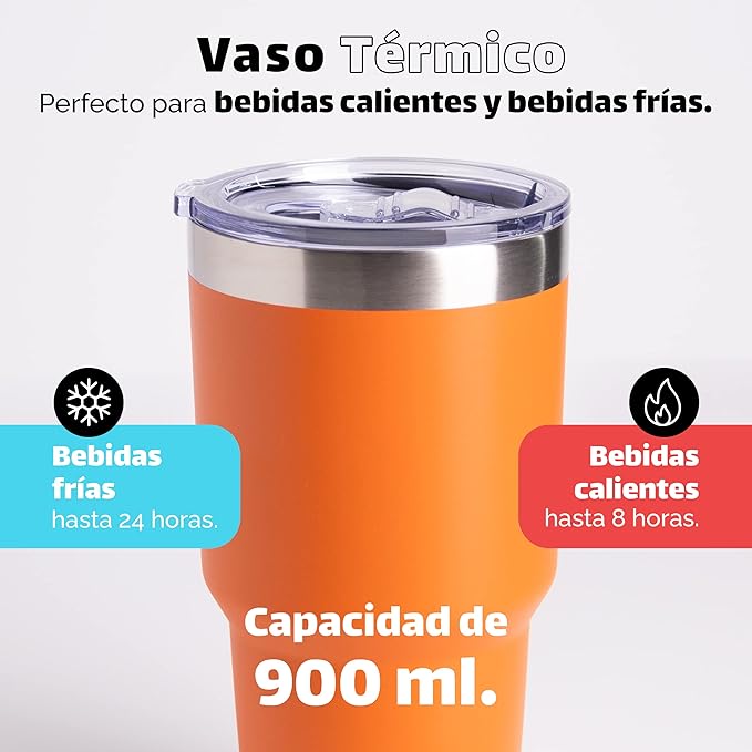 NORDAY | Tumbler with Lid - 30oz - Orange Insulated Tumbler - Stainless Steel Tumblers - Double Wall Vacuum Insulated Travel Coffee Mug for Car Cup Holder - Keeps Temperature for 24hr - Anti Spill Lid