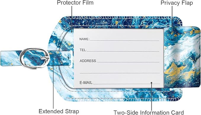 FINTIE 2 Pack Luggage Tags, Leather Name ID Labels with Privacy Cover for Travel Bag Suitcase, Theme - Sandy Wave