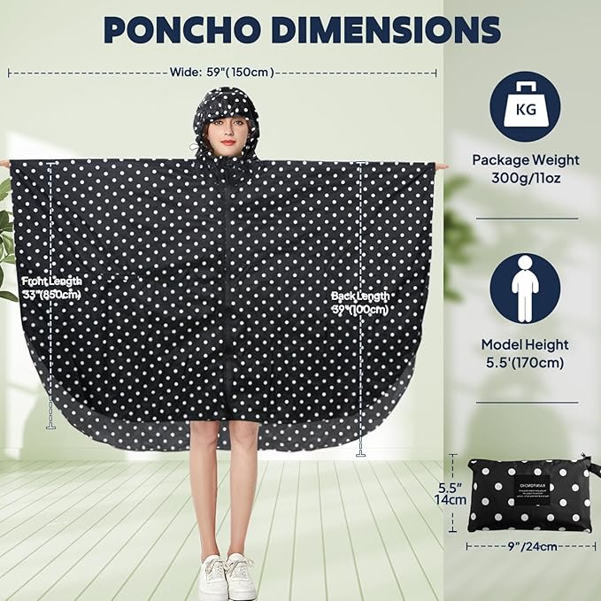 ANYOO Waterproof Rain Poncho Lightweight Reusable Hiking Hooded Coat Jacket for Outdoor Activities