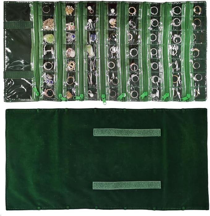 Travel Jewelry Roll Bag Portable Organizer Pouch With Grids&PVC Cover Storage Bags for Necklace, Bracelet, Bracelet,Ring, Badge, Pendant