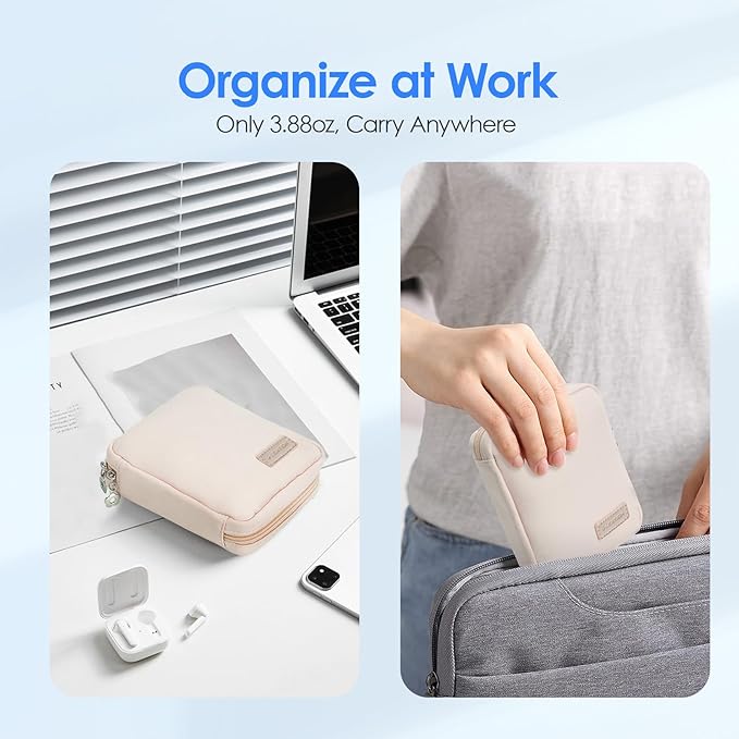 LENTION Cable Organizer Bag, Electronics Accessories Organizer, Waterproof Cable Bag for Power Bank, Chargers, USB Cables, SD Cards, Earphones (apricot)