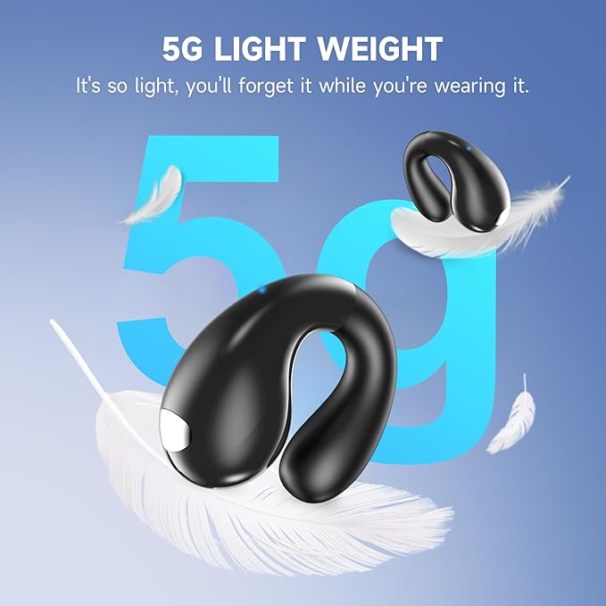 Open Ear Earbuds Wireless Bluetooth 5.4 Earphones, Flexible Clip On Ear buds with 36H Playtime LED Display Bone Conduction Headphones, IPX7 Waterproof Light Weight Earbuds Fit for Every Ear, Sports