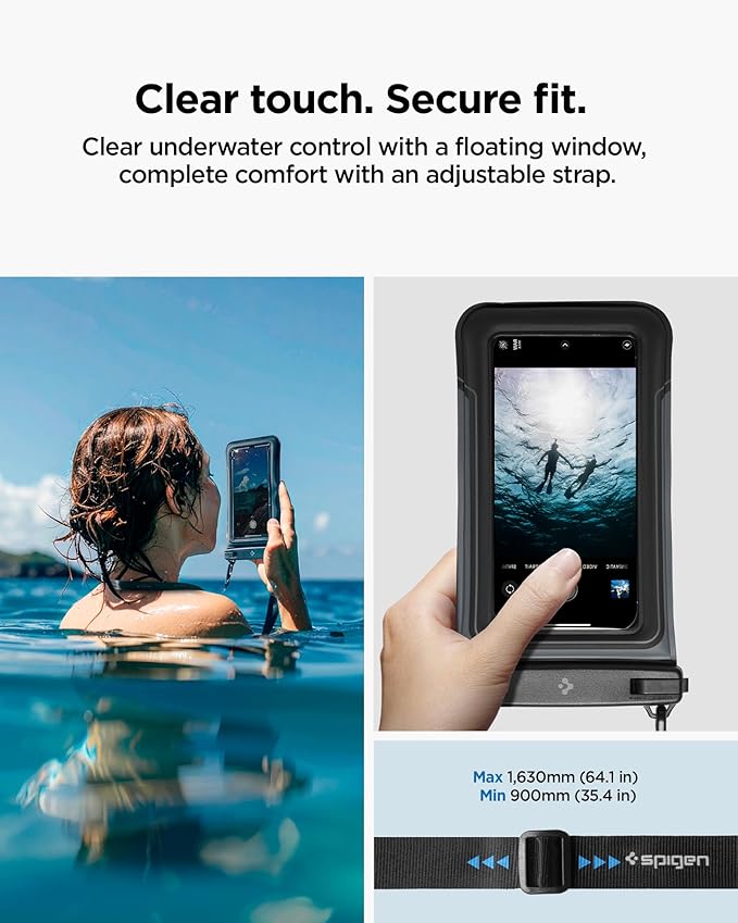 Spigen Aqua Shield 2 Pack Floating Waterproof Phone Pouch A611P for All Phones with Detachable Lanyard, Travel Essentials for Outdoors Activities, Kayak/Cruise/Beach - Black