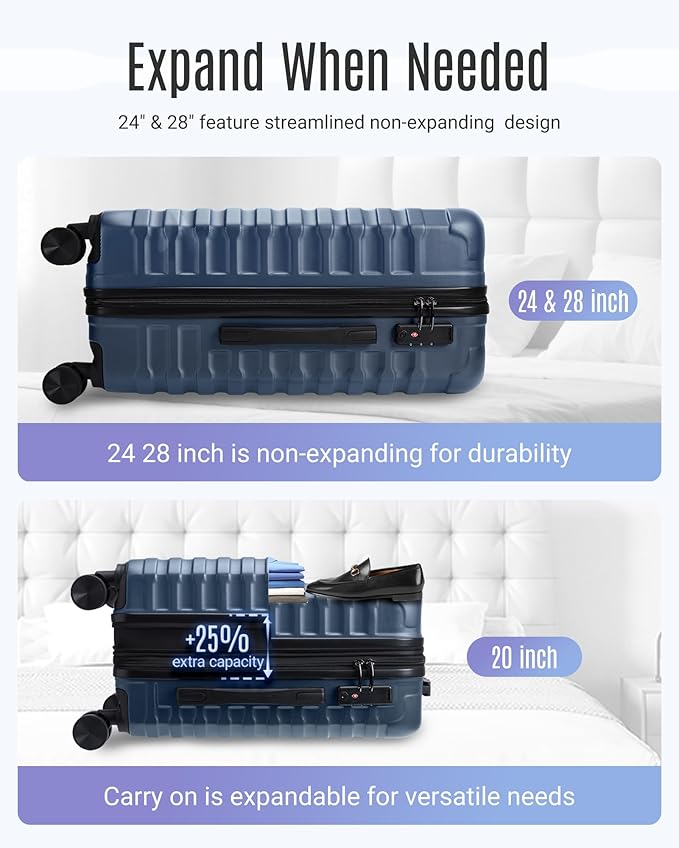 LIGHT FLIGHT Luggage Sets, 3 Piece Durable Suitcase Set with Spinner Wheels, 3 Pcs Hard Shell Lightweight Luggage with TSA Lock, Large Checked Travel Suitcases, 20/24/28 Inch, Royal Blue