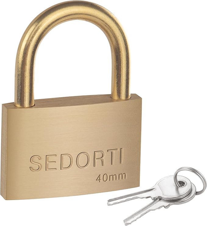 Rust Proof Lock, Solid Brass Padlock with Brass Shackle, 1-1/2" Wide, Light Duty Small Marine Grade Padlock