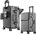 2-Piece Hardshell Zipperless Luggage Set, 20/26" Aluminum Frame Hardshell Spinner Luggage, Airline Approved Carry-On Luggage, TSA Lock, 360° Quiet Wheels With Cup Holder (grey)