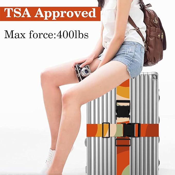 Luggage Straps for Suitcases TSA Approved, Luggage Identifiers for Suitcase, Adjustable Suitcase Strap for Baggage Security with Cute Patten, Travel Necessary Accessories (Retro Colorful Stripes)