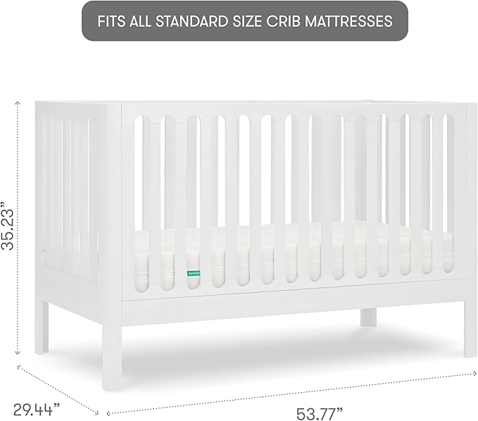 Newton Baby Galileo Standard Crib, Solid Beech Wood in White Color, 3-in-1 Convertible Crib with Toddler Bed Conversion Kit, Ultra-Safe Non-Toxic Finish