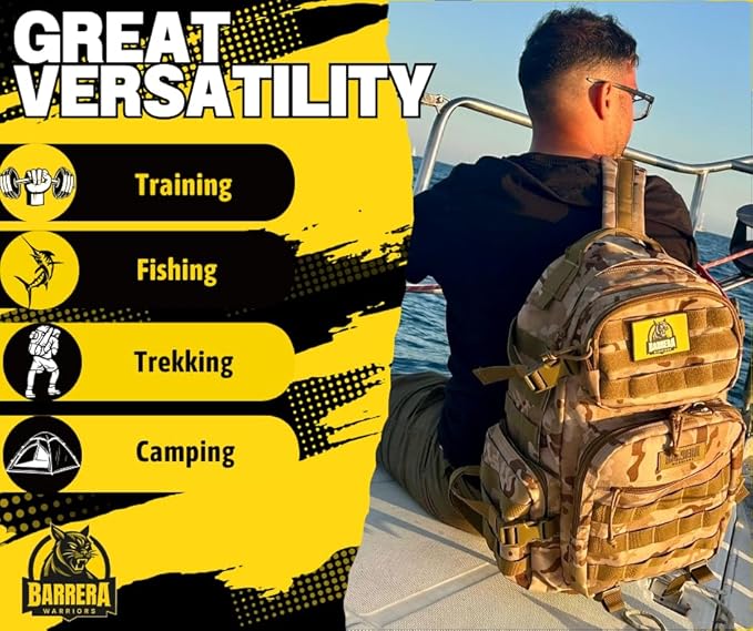 25 L Tactical Backpack: durable military-style backpack with MOLLE system for everyday use, travel, gym, hiking, fishing, camping, and outdoor sports. (MULTICAM CAMO 25L)