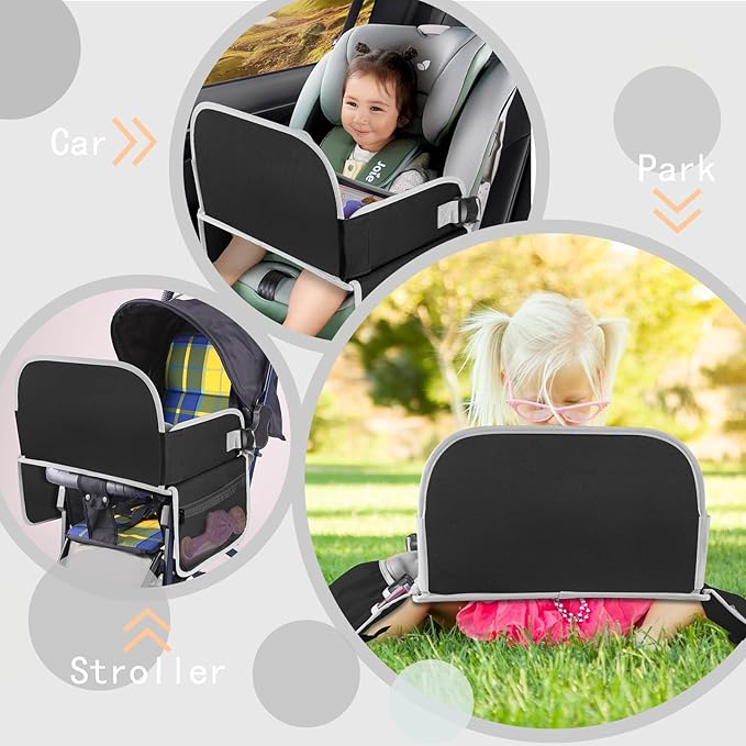 MENZOKE Car Seat Tray for Kids with Large Educational Drawing Board, Tablet Stand & Cooler Cup Holder, Essential for Family Road Trips, Airplane Rides & Daily Commutes, Black