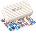 Travel Pill Organizer Box with Medicine Labels, 7 Compartments Portable Pill Case, Daily Medication Organizer Storage Pill Container for Pocket Pharmacy(Pearly White, L)