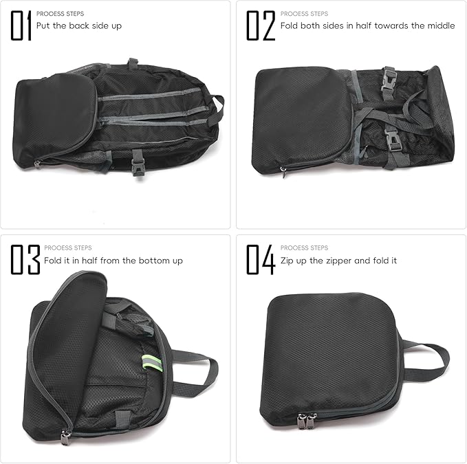 Yaopeing Lightweight Backpack,25L Foldable Hiking Packable,Water Resistant Travel Outdoor Shoulder Bag for Woman Men,Black