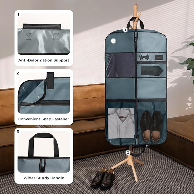 pack all 43" Premium Gusseted Travel Garment Bag, Heavy Duty Hanging Suit Bag, Foldable Dress Bag for Closet Storage, Suit Cover Protector for Clothes Shirts Dresses Coats(Grey)