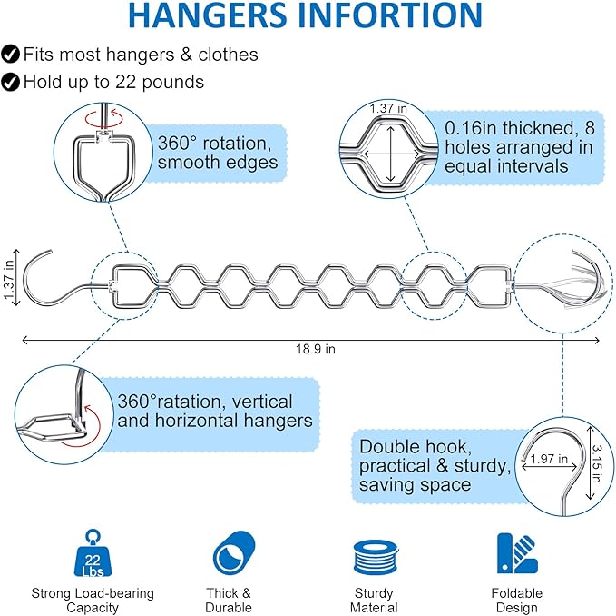 3 Pack Space Saving Hangers for Clothes, Heavy Duty 30Lbs Capacity Magic Clothes Space Saver Sturdy Metal Hanger Organizer with 360° Swivel Hook, Closet Organizers Storage Dorm Essentials Silver