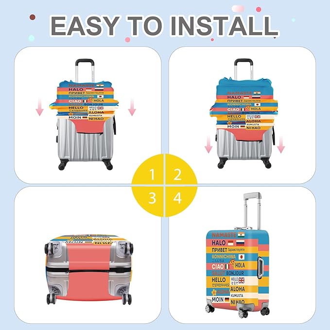 ANNA QUEEN Funny Multilingual Greetings Luggage Cover, Suitcase Protector with Hello in 15+ Languages, Stretchable, Washable Travel Cover for 20-22 Inch Luggage