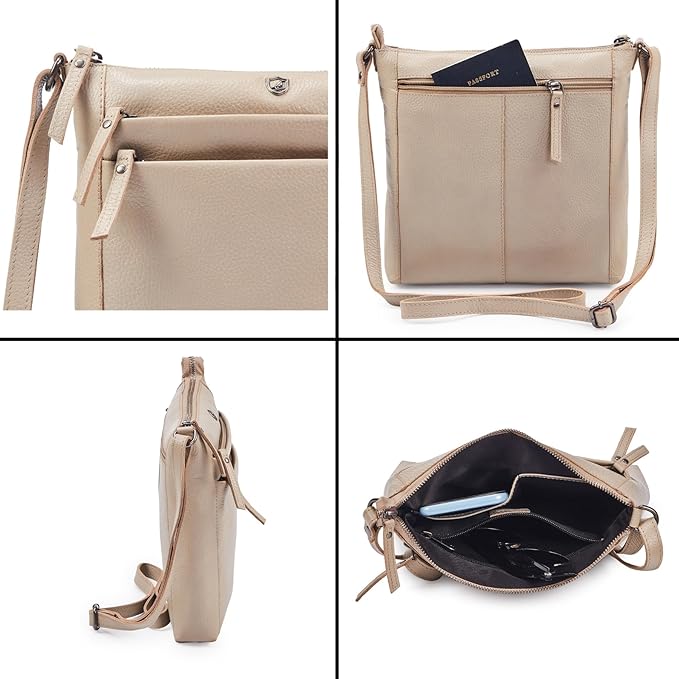 Small Soft Genuine Leather Crossbody Purse Women’s Sling Crossover Shoulder Travel Handbag with Triple Zipper