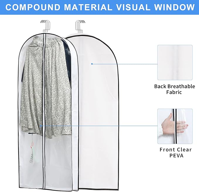 Hanging Clothes Storage with 4" Gusseted Garment Covers (Set of 6) - Clear Suit, Gown, Long Coat, Dress Protectors for Closet - 24"x 50"x 4" / 6 Pack