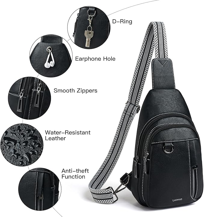7L Sling Bag for Women Men Leather Small Sling Backpack Daypack Anti Theft Fanny Pack Crossbody Purse Travel