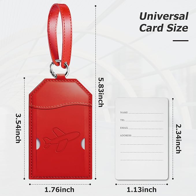 Mayski Luggage Tags for Suitcases 3 Pack Suitcase Bag Tags, TSA Approved, Metal Buckle, Bag Tags with Name ID Card Travel Essentials, Red Airplane