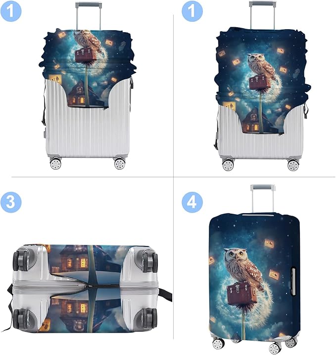 Owl Luggage Cover Washable Suitcase Protector Anti-Scratch,Stretchable Fit for 20-34Inch Luggage Durable Travel Bag Cover with Zipper Closure L(28-30inch suitcase)