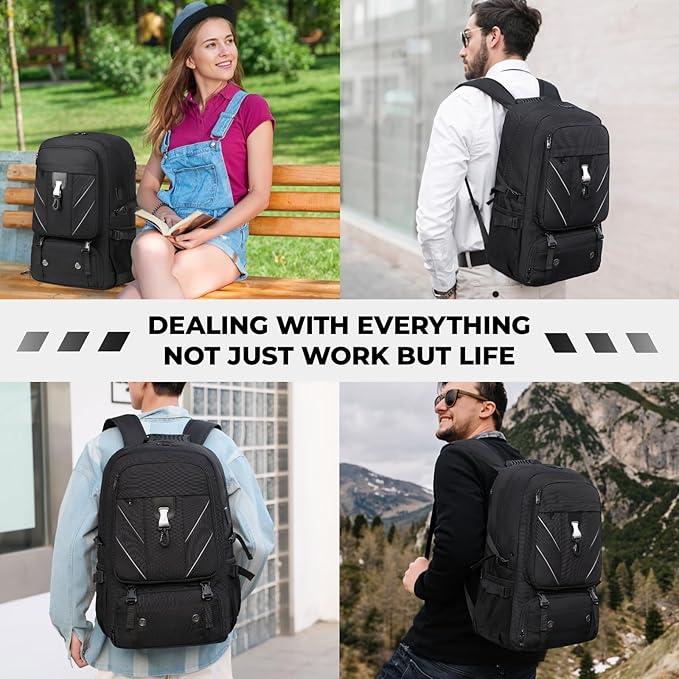 17.3 Inch Travel Laptop Backpack with Shoe Compartment,50L Carry on Flight Approved Backpacks Multiple Compartments,Water Resistant Anti Theft Bag with USB Charging Port,for Men Women