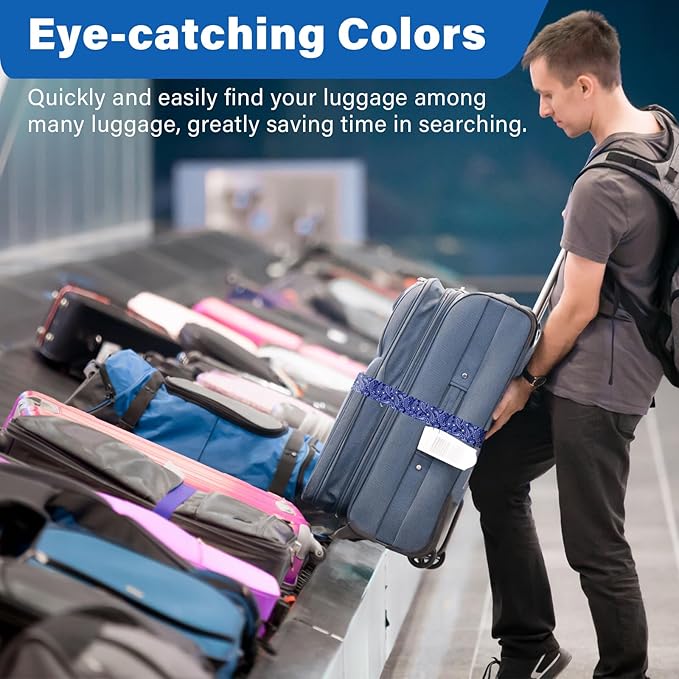 2 Pack Luggage Straps for Suitcases, Adjustable Travel Belt with Double Lock and Quick Release Buckle, Heavy Duty Nylon Bag Packing Strap, Bright Identifiers Business Travel Accessories-Blue Flowers