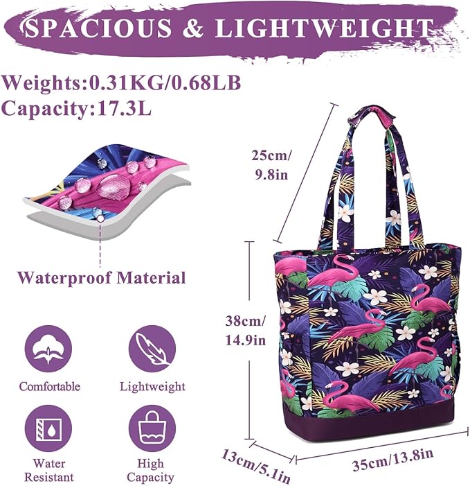 VASCHY Beach Bag for Women, Large Waterproof Sandproof Fold-able Packable Pool Tote Bag w Zipper/Pockets