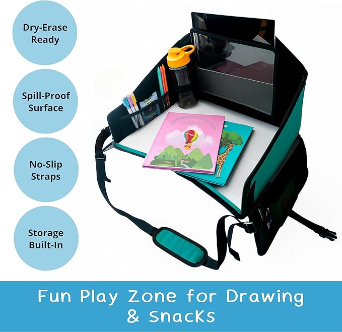 Kids Travel Tray for Car Seat- Purple- The Essential Travel Lap Desk with Removable Tablet Holder, Built-In Storage, and Stabilized Panels, Must Have Car Tray for Kids on Road Trips