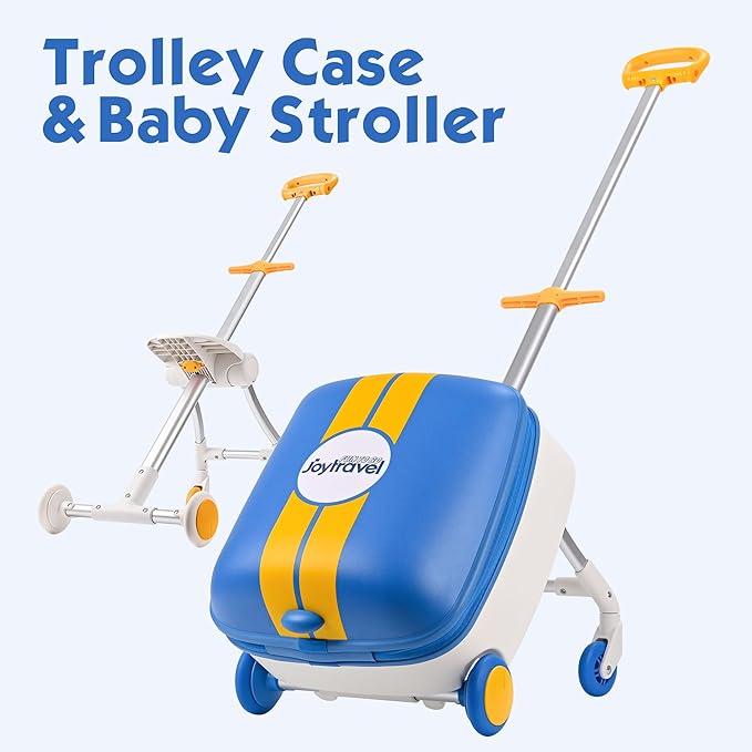 Kids Ride-on Luggage with Spinner Wheels Suitcase, Kid's Ride-On Suitcase Help Your Child Relax, Carry On Trolley Luggage (blue)