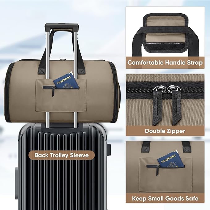 BALEINE Convertible Garment Bag with Shoe Compartment, 2 in 1 Carry on Garment Duffle Bags for Travel, Suit Bag for Men Women (Brown)