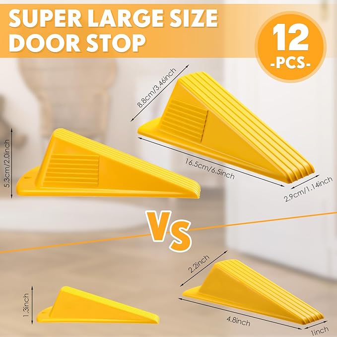 Frienda 12 Pcs Jumbo Door Stoppers Heavy Duty Door Stopper Tall up to 2inch Tall Wedge TPR Large Wedge Stackable Big Rubber Doorstop for Hotel Carpet Hardwood Concrete and Tile (Yellow)