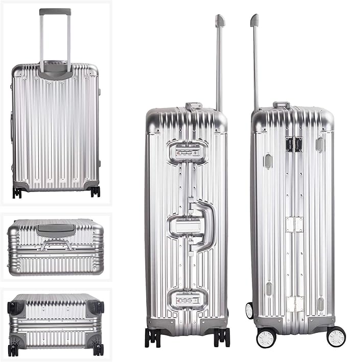 TRAVELKING All Aluminum Luggage Zipperless Hard Shell Suitcase with TSA Lock Spinner Wheels Lightweight Metal Alloy Suitcases (Silver, 24 inch)