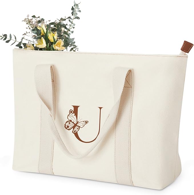 AW BRIDAL Monogram Canvas Tote Bag for Chrismas, Bridal Shower, Retirement, Birthday Gifts for Women Mom Wife Sister Friends