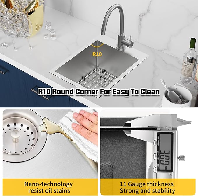 Small Kitchen Sink,15x20 Inch Bar Sink Stainless Steel Drop In Small Kitchen Sink Ideal Choice For Small Space Nice As Toprmount Prep Sink,RV Kitchen Sink With Bottom Grid,Soap Mat And Drain Assembly