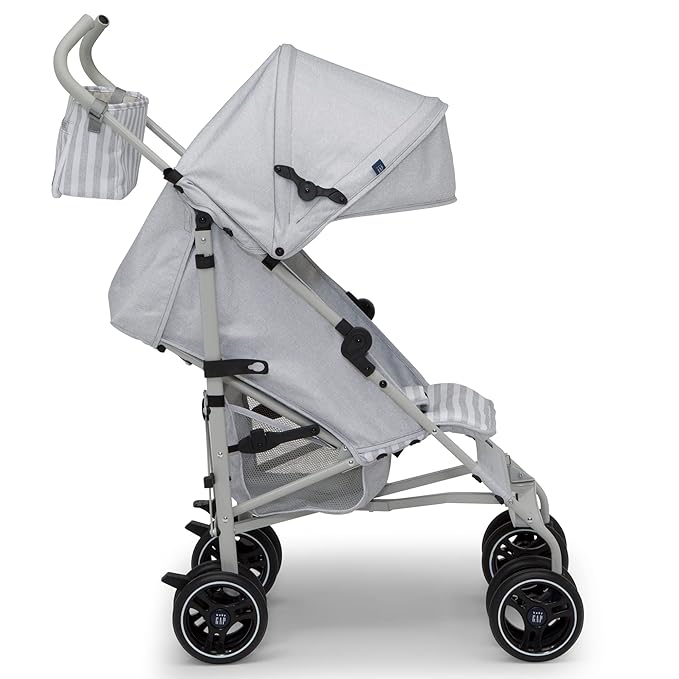 babyGap Classic Stroller - Lightweight Stroller with Recline, Compact Fold & Removable Parent Organizer - Made with Sustainable Materials, Grey Stripes
