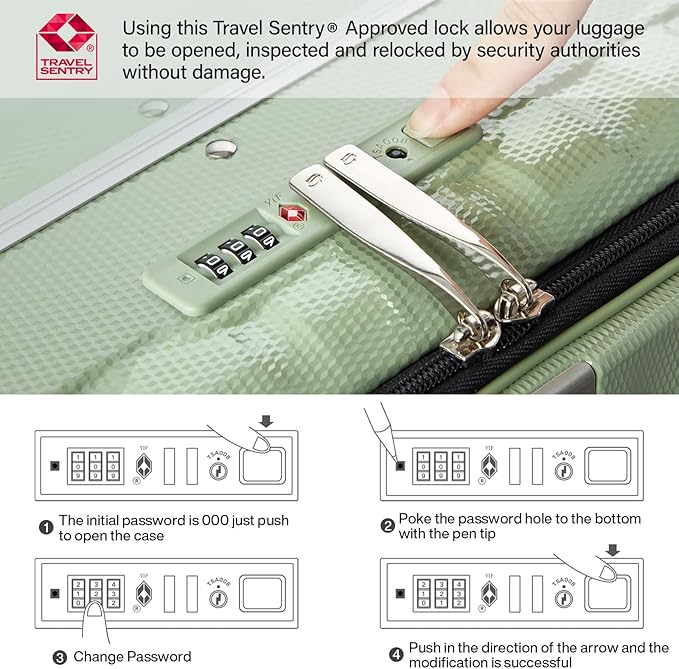 Hanke 20 Inch Carry-On Luggage with Wheels PC Hard Shell Suitcases Top Opening Aluminum Frame Travel Luggage Suitcases for Woman Men.(Bamboo Green)
