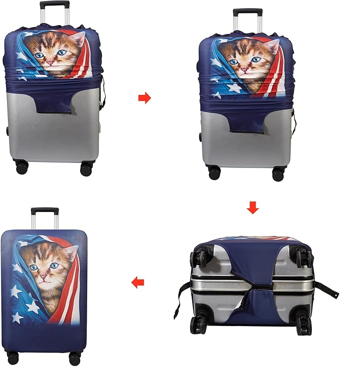WUJIAONIAO Travel Luggage Cover Baggage Suitcase Cover Protector Skins 18-32 Inch (Cat A, M (for 22-24 inch luggage))