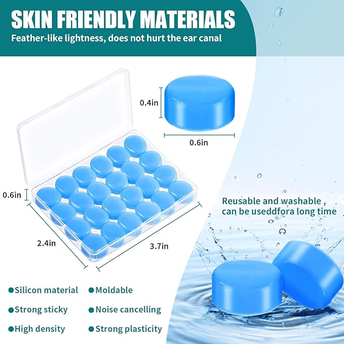 Ultra-Soft Noise Cancelling Sleeping Ear Plugs - Moldable Silicone，Wear Comfortable Noise Repairing Ear Plugs,Reusable,for Adults, Kids and Swimming (Color 1, Round)