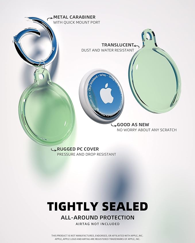 4 Pack Airtag Holder, Apple Air Tag Waterproof Case with Keychain, Holder for Apple Airtag GPS Tracker,Shockproof & Dustproof Airtag Holders for Pet Tracking, Bags, Kids, Keys, Luggage（4 Colors）