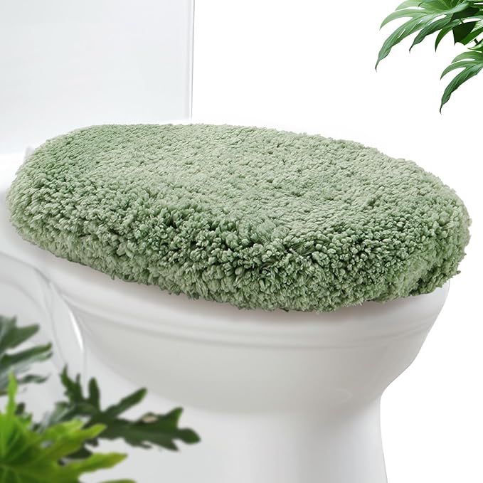 Microfiber Elongated Toilet Seat Cover 19.5"x 15" Machine Washable Solid Toilet Lid Cover Adjustable Rubber Backing Fits Most 18-19.5" L x 14-16" W Elongated Toilet Seat