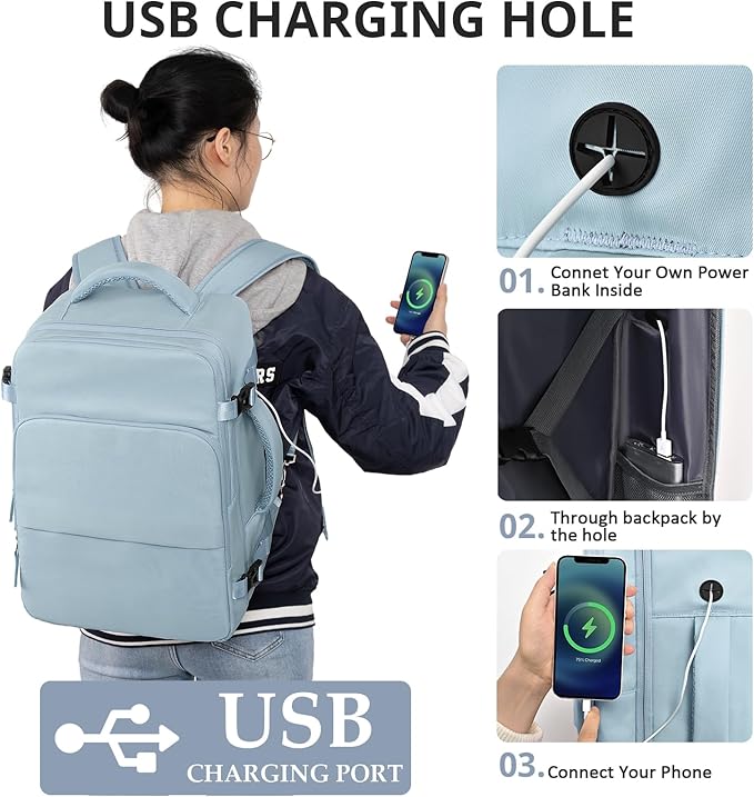 Travel Backpack for Women Men,Travel Laptop Backpack w/USB Charging Port, Waterproof Travel Backpack Carry On Flight Approved,Weekender Business Hiking Bag,Laptop Backpack 17 inch