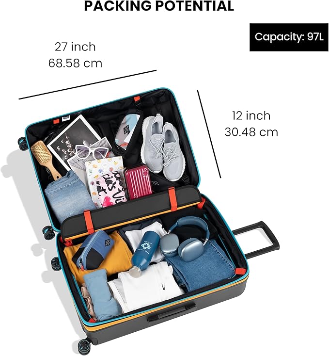 Sherpani Meridian, 29 Inch Travel Hardside Luggage, Durable Hardshell Luggage, Expandable Suitcase with 4 Double Spinner Wheels, Checked Luggage for Women (Chromatic)