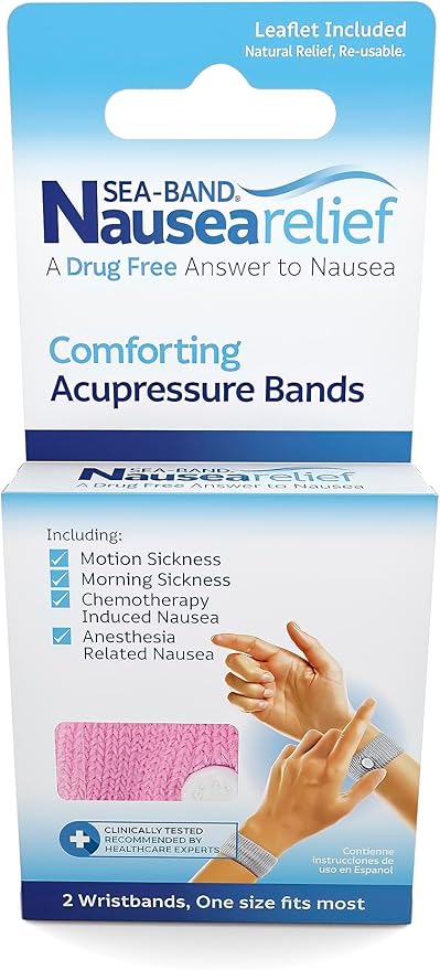 Sea-Band Anti-Nausea Acupressure Wristband for Motion & Morning Sickness - 1 Pair Pink